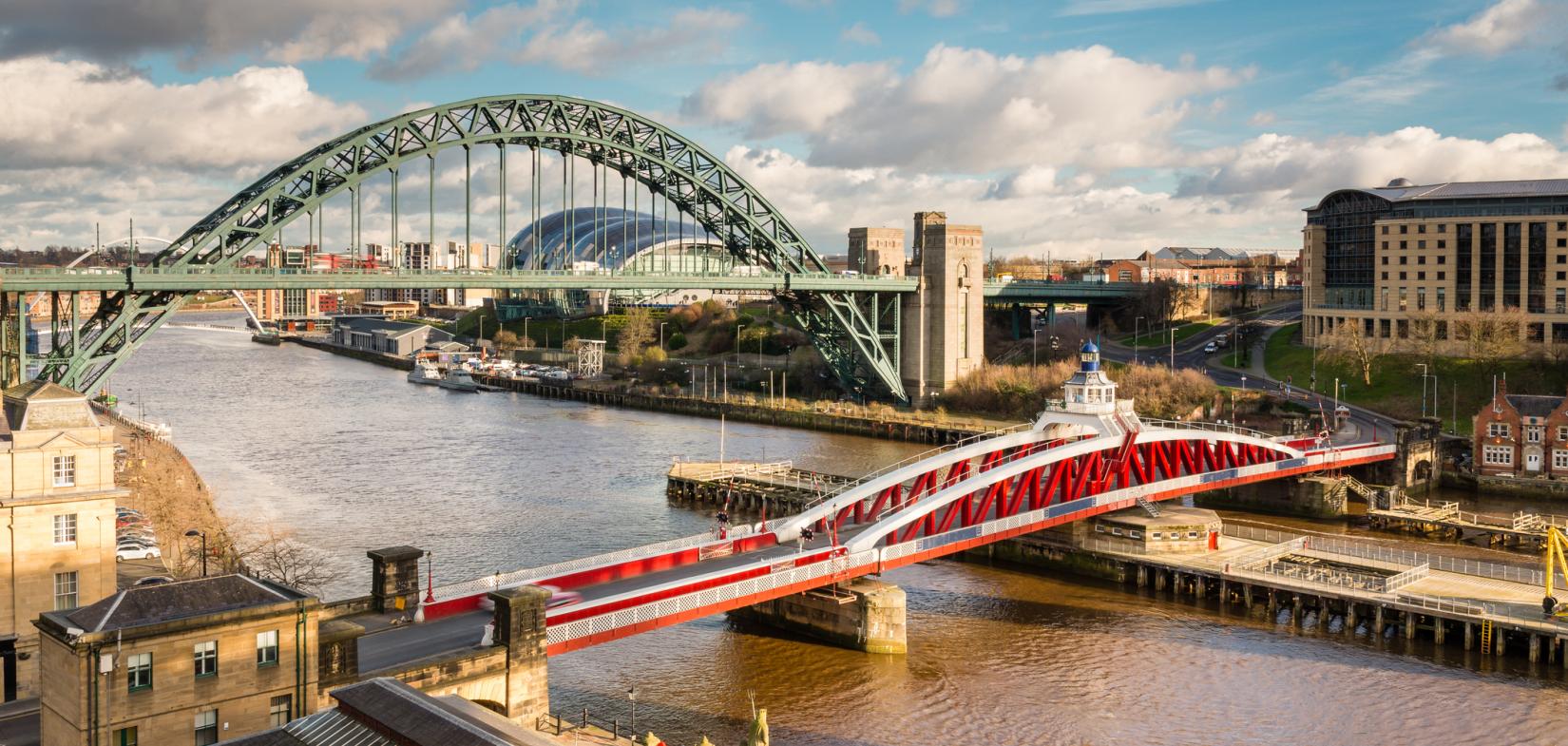 Tyne and Swing Bridges from above