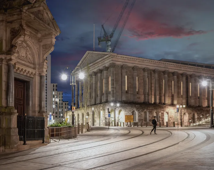 tram tracks in front of Birmingham's art gallery
